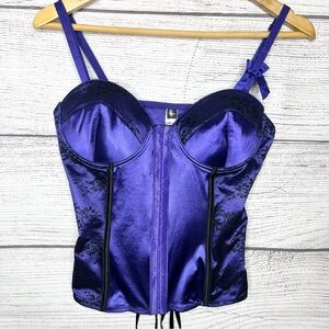 Y2K Morbid Threads Purple Satin Bustier Lace Up Corset Top Size 34C Small